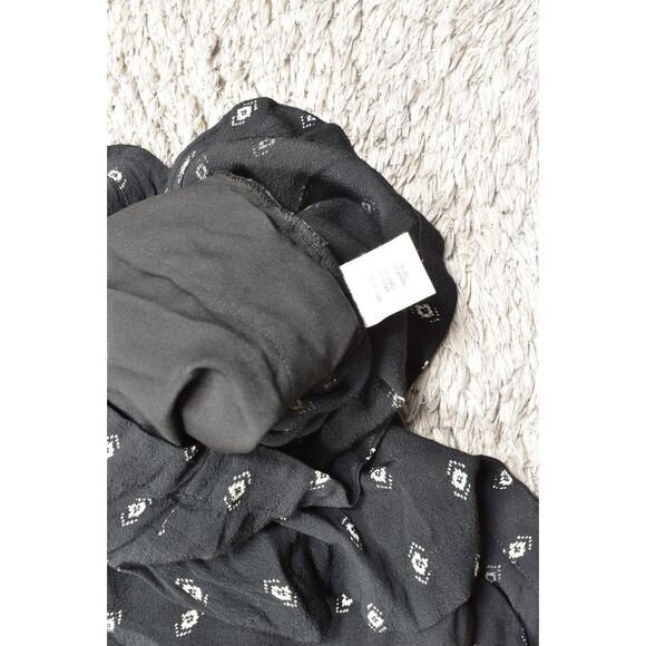 Madewell Black Geometric V Neck Viscose Jumpsuit Short M Short Sleeve Belted - Picture 4 of 7